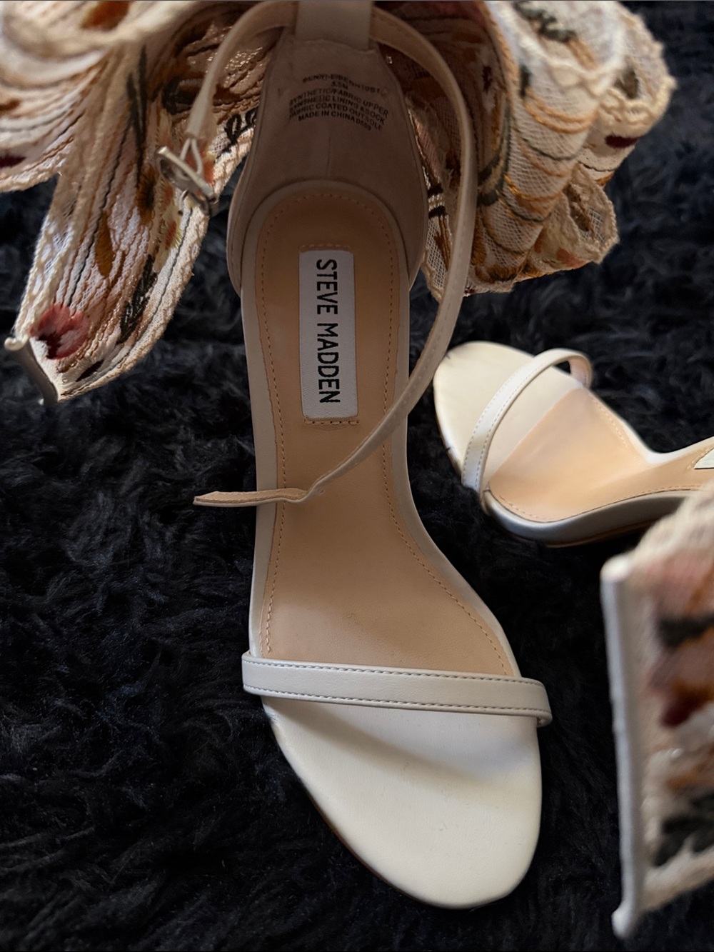 Steve Madden Cream Strappy Ankle-Tie Heels